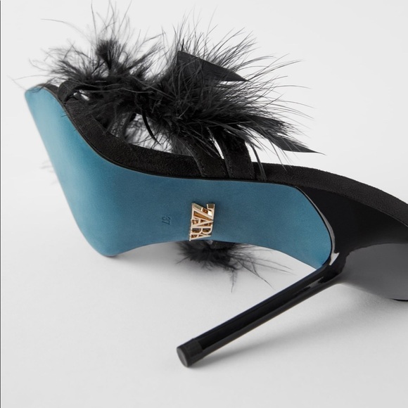 ZARA Blue Collection Feathered Leather High Heels - Picture 5 of 8